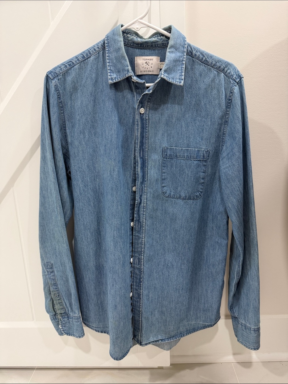 Topman Light Blue Denim Button-Down Shirt